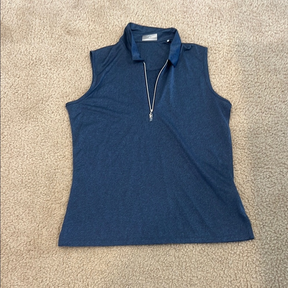 Callaway Sleeveless Blue Polo Muscle Tee Fitted Zip Front